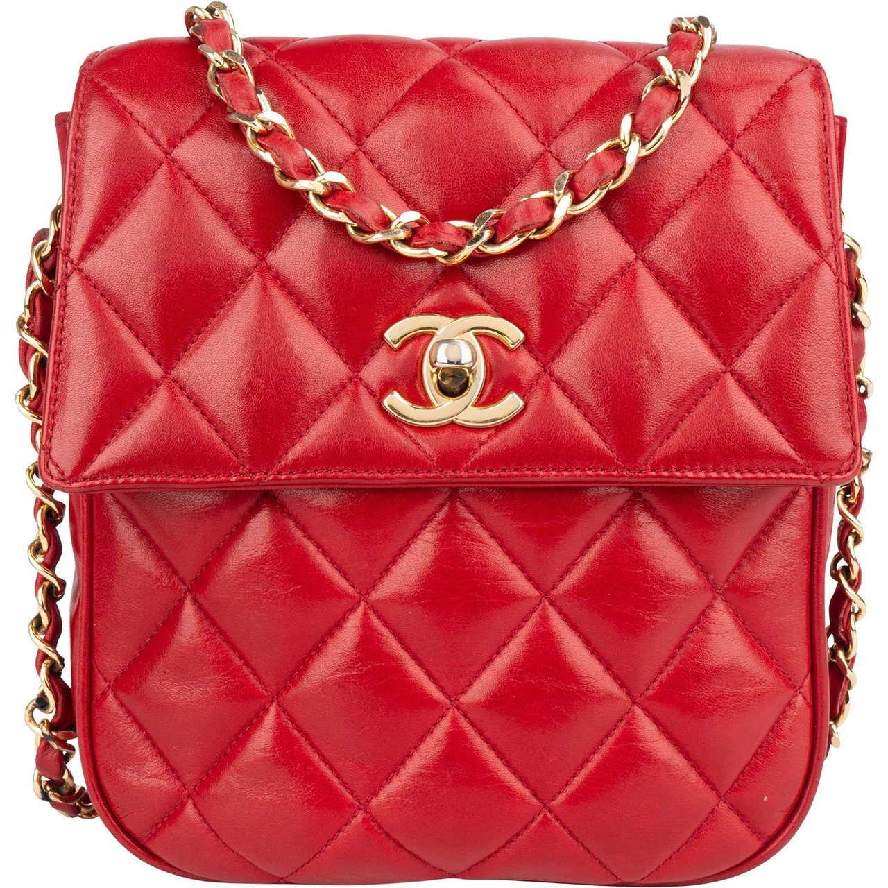 Chanel Chanel Quilted Lambskin CC Mini Single Flap Crossbody Bag Rood