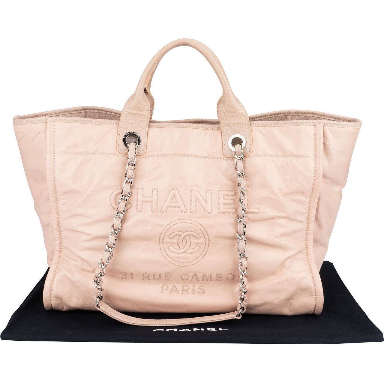 Chanel Rose Leather Shopper Deauville Shoulder Bag Rood