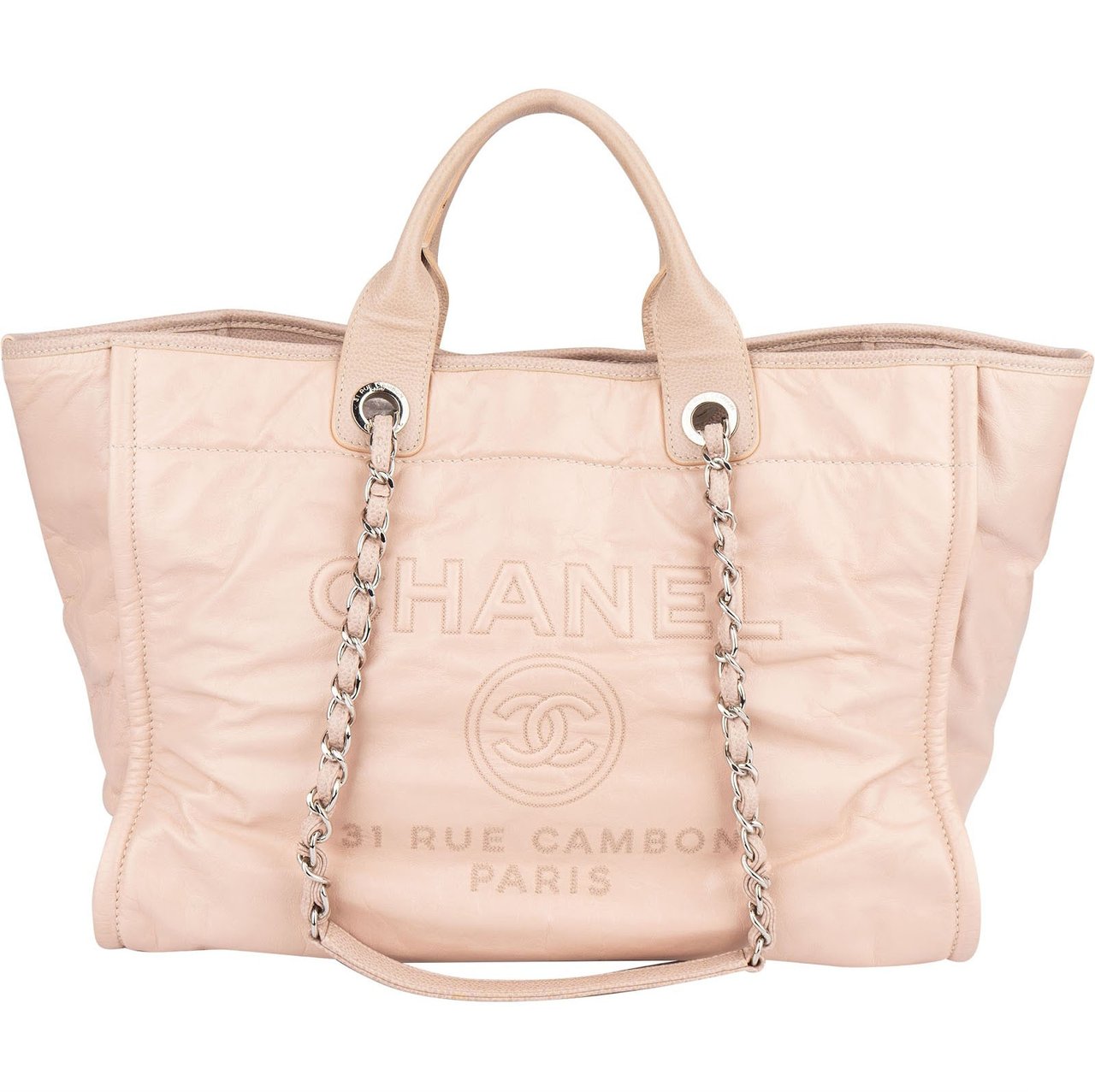 Chanel Rose Leather Shopper Deauville Shoulder Bag Rood