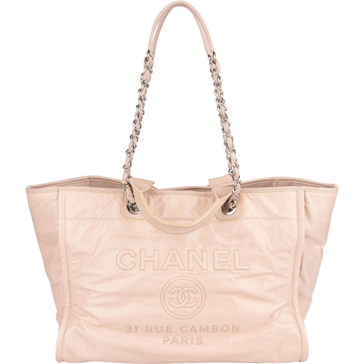 Chanel Rose Leather Shopper Deauville Shoulder Bag Rood