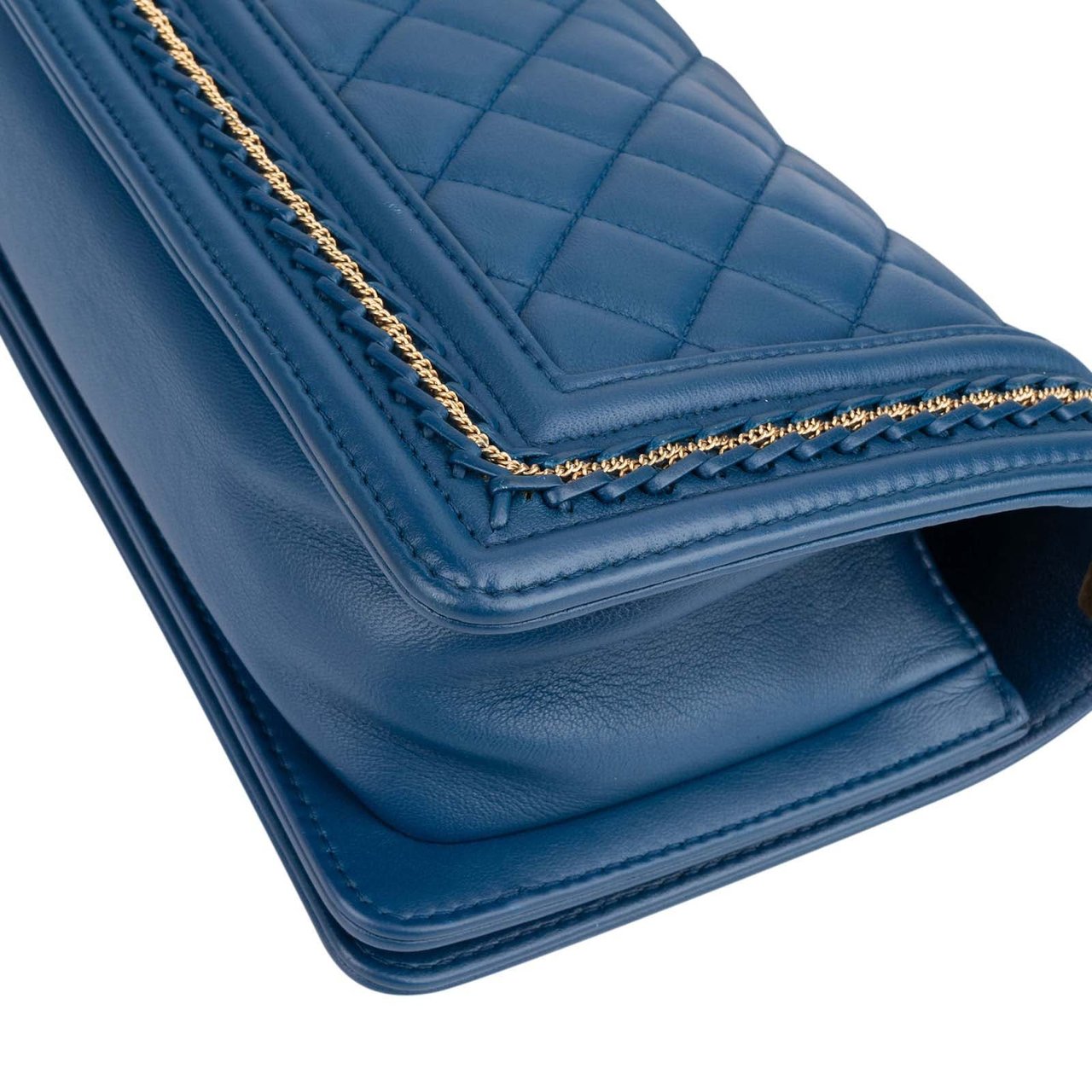 Chanel Chanel Quilted Lambskin Braided Boy Single Flap Crossbody Bag Blauw
