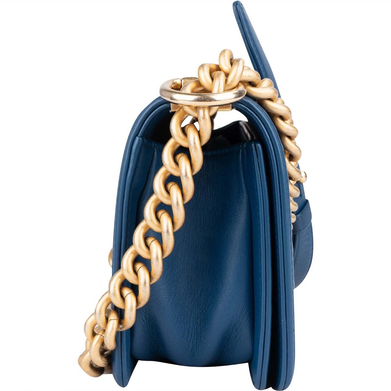 Chanel Chanel Quilted Lambskin Braided Boy Single Flap Crossbody Bag Blauw