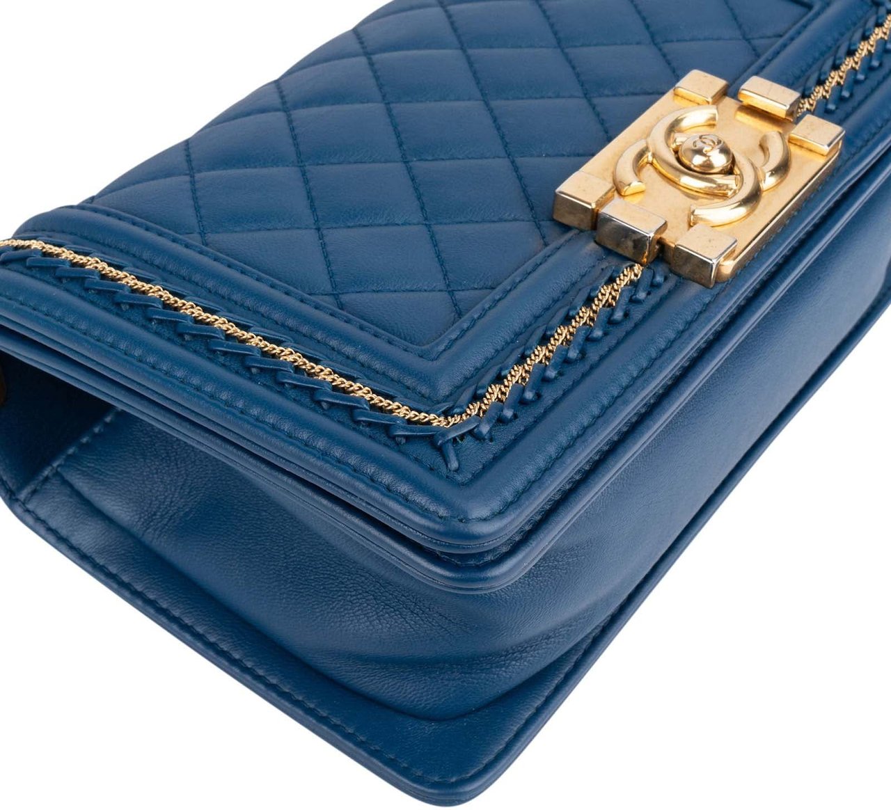 Chanel Chanel Quilted Lambskin Braided Boy Single Flap Crossbody Bag Blauw