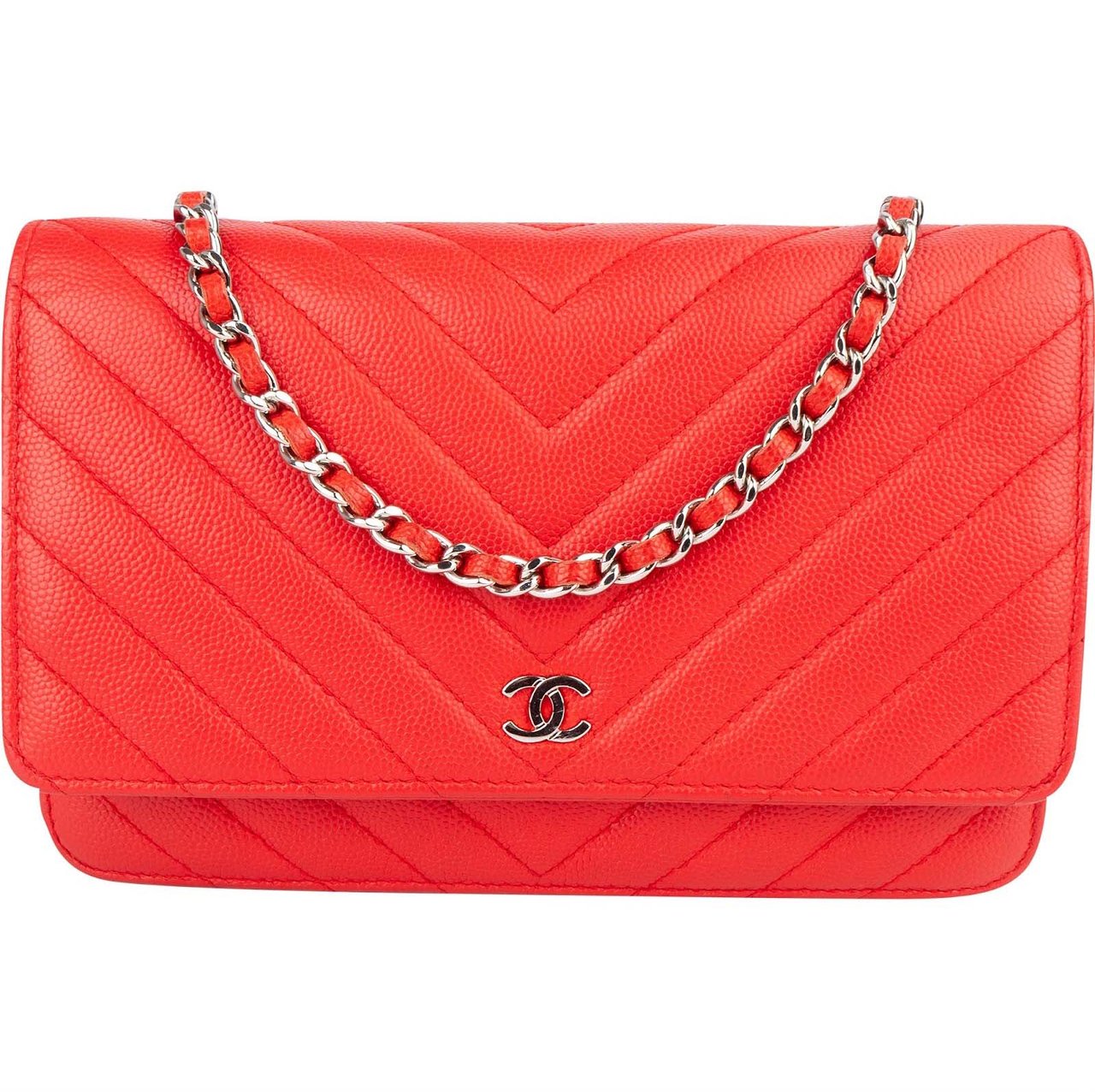 Chanel Chanel Chevron Caviar Leather Wallet On Chain Crossbody Bag Rood