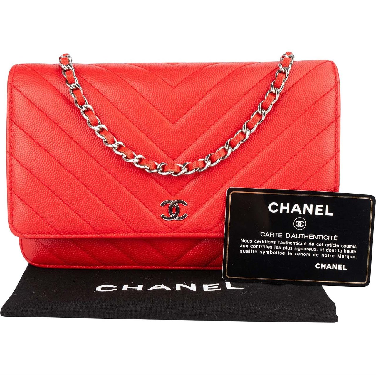 Chanel Chanel Chevron Caviar Leather Wallet On Chain Crossbody Bag Rood