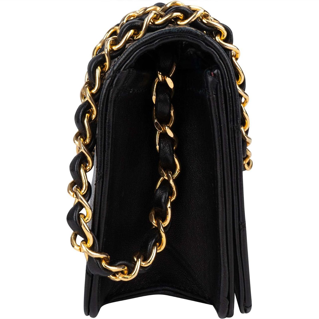 Chanel Chanel Quilted Lambskin 24K Gold Single Flap Crossbody Bag Zwart