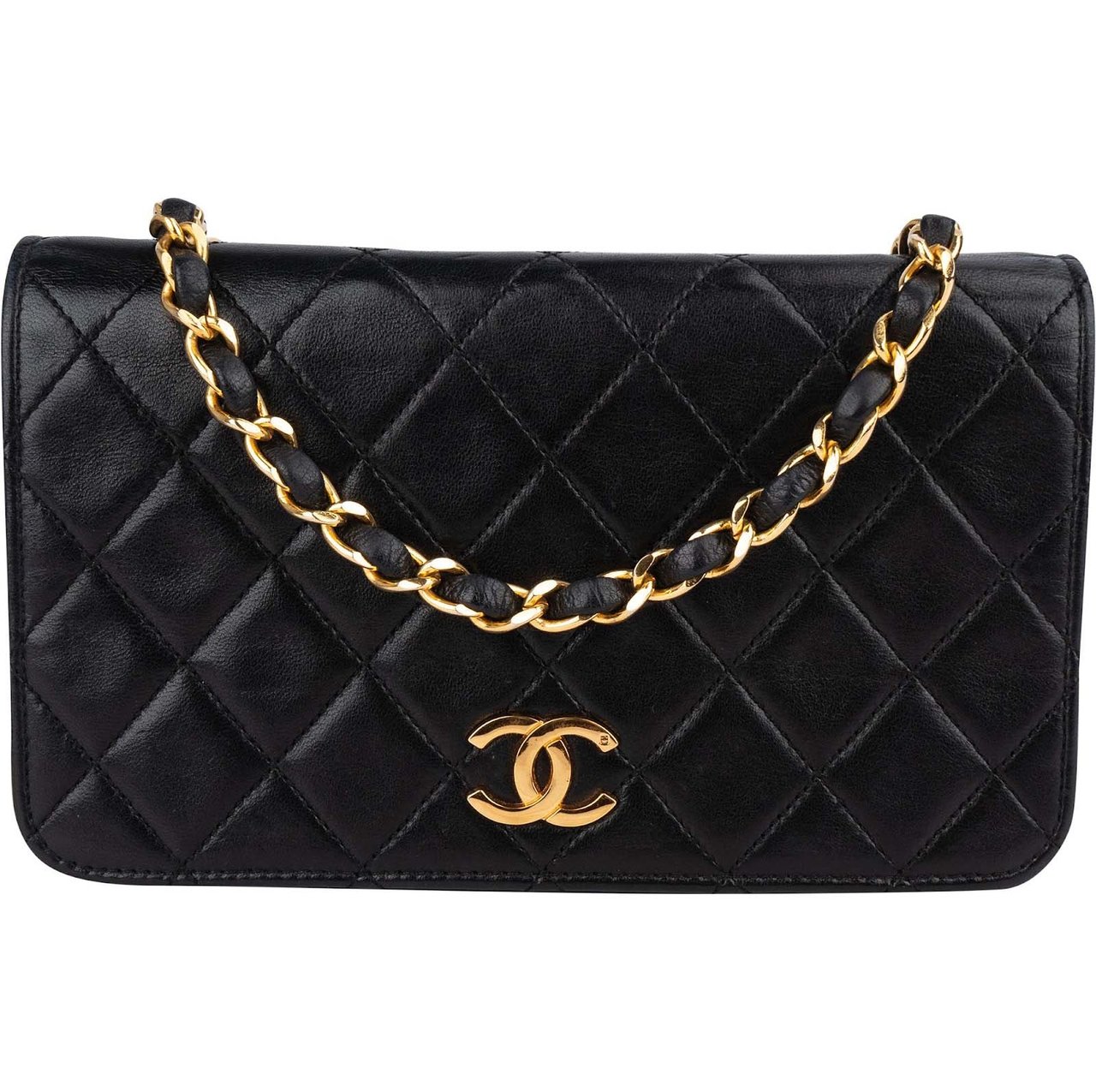 Chanel Chanel Quilted Lambskin 24K Gold Single Flap Crossbody Bag Zwart