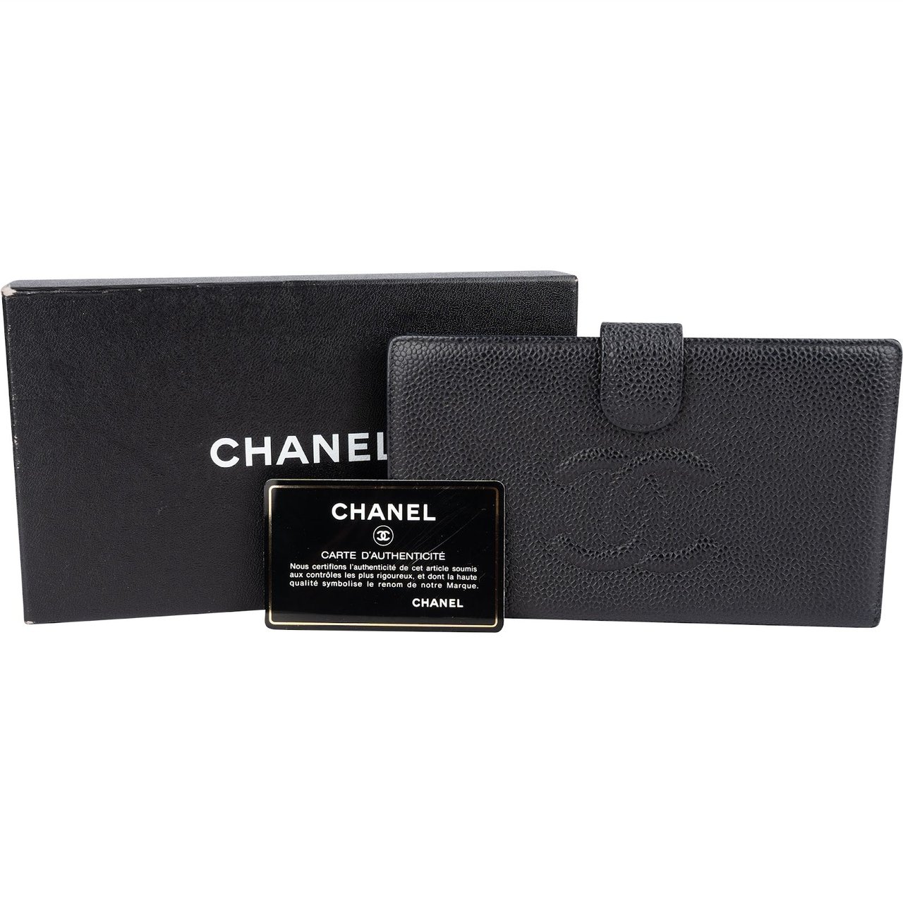 Chanel Chanel Caviar Leather CC Bifold Wallet Zwart