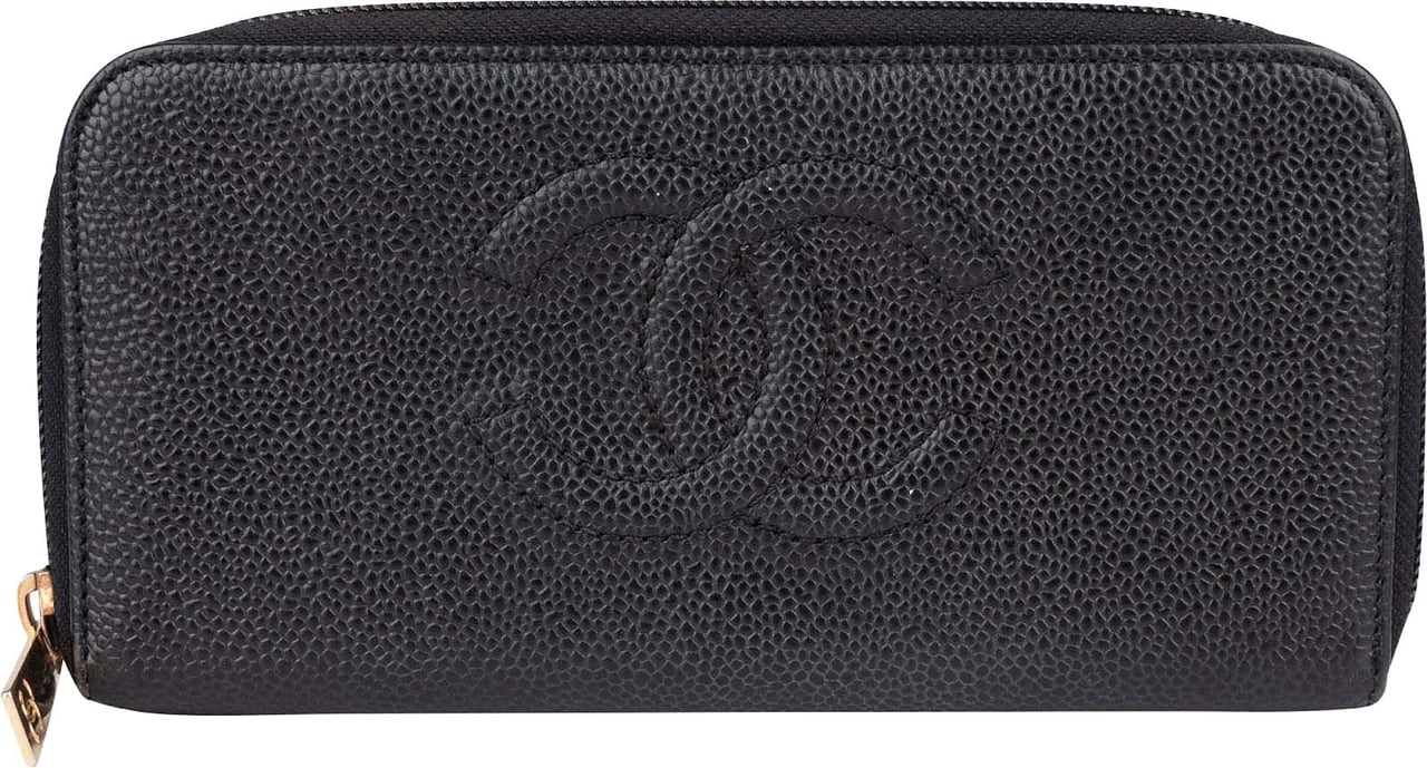 Chanel Chanel Caviar Leather Timeless CC Zipper Wallet Zwart