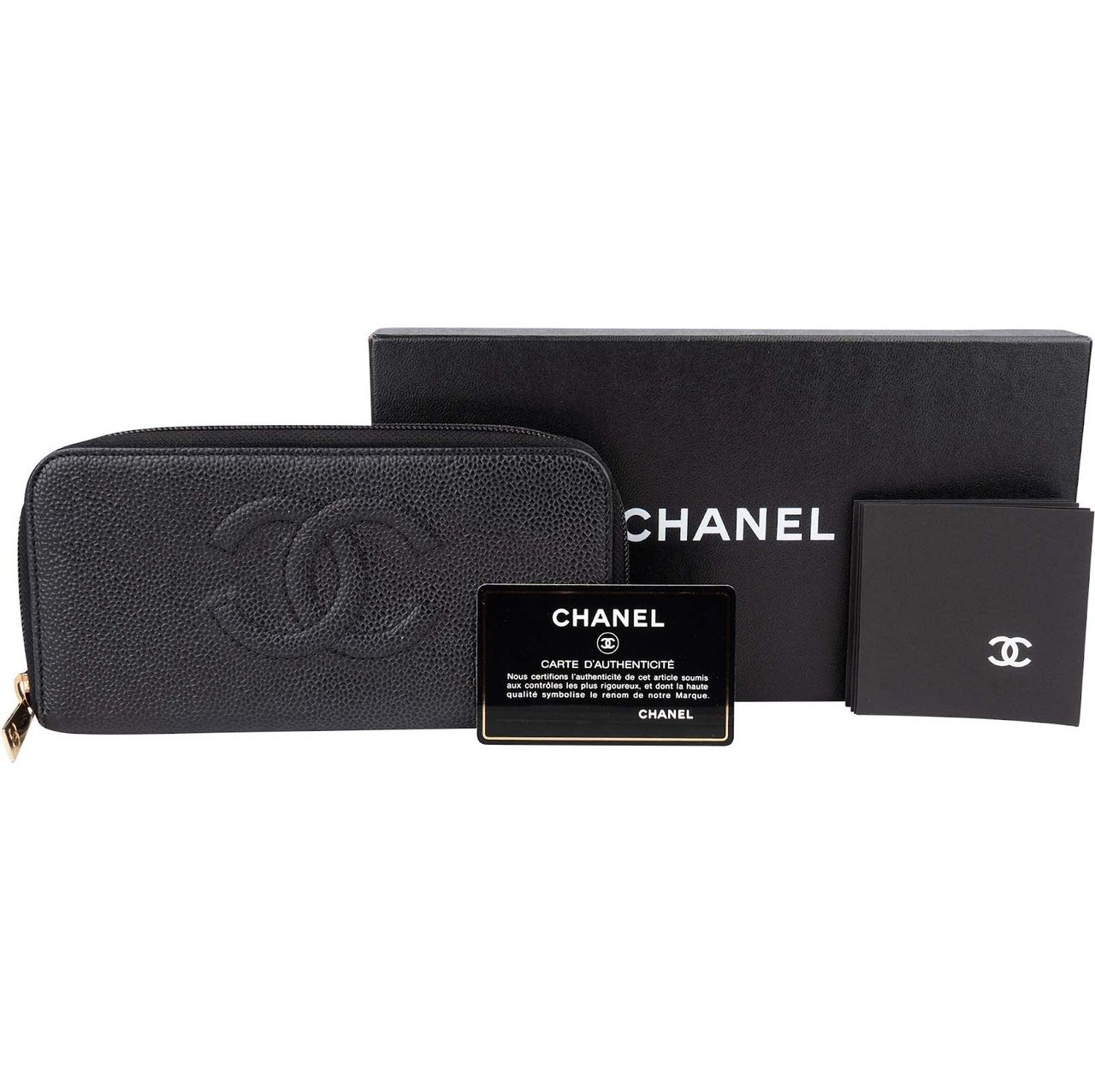 Chanel Chanel Caviar Leather Timeless CC Zipper Wallet Zwart