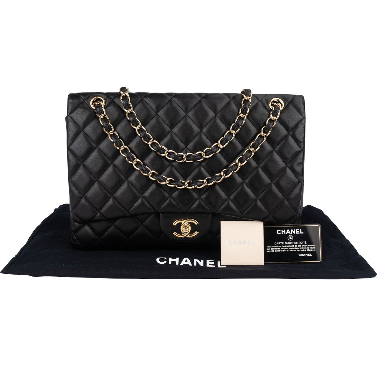 Chanel Chanel Quilted Lambskin Maxi Single Flap Crossbody Bag Zwart