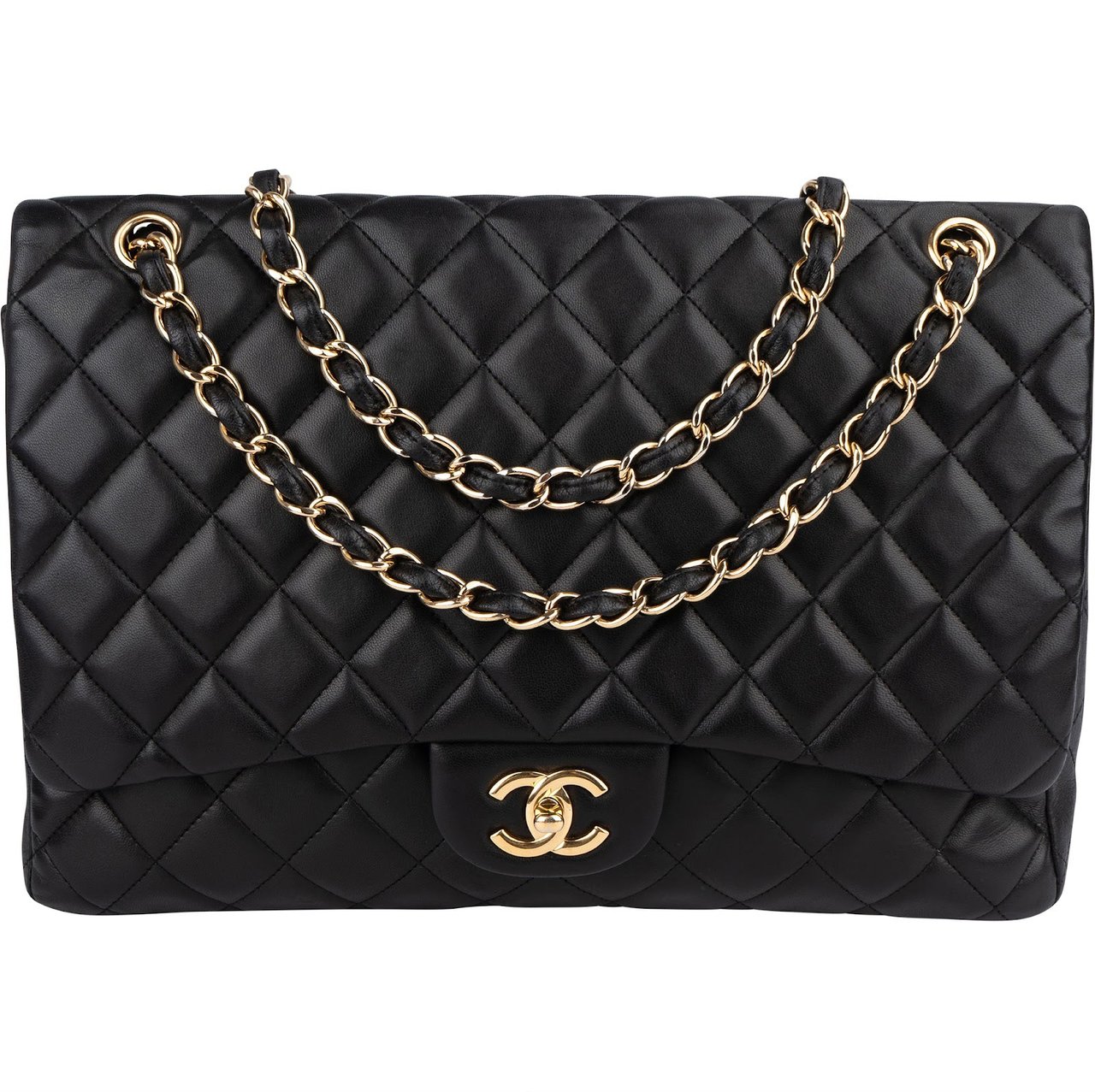 Chanel Chanel Quilted Lambskin Maxi Single Flap Crossbody Bag Zwart