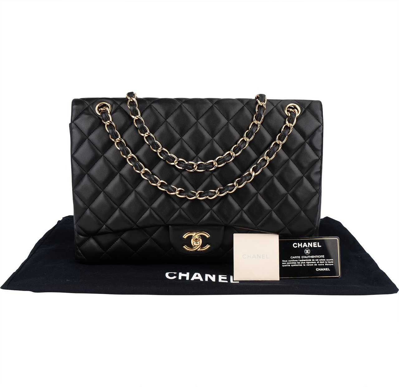 Chanel Quilted Lambskin Maxi Single Flap Crossbody Bag Zwart