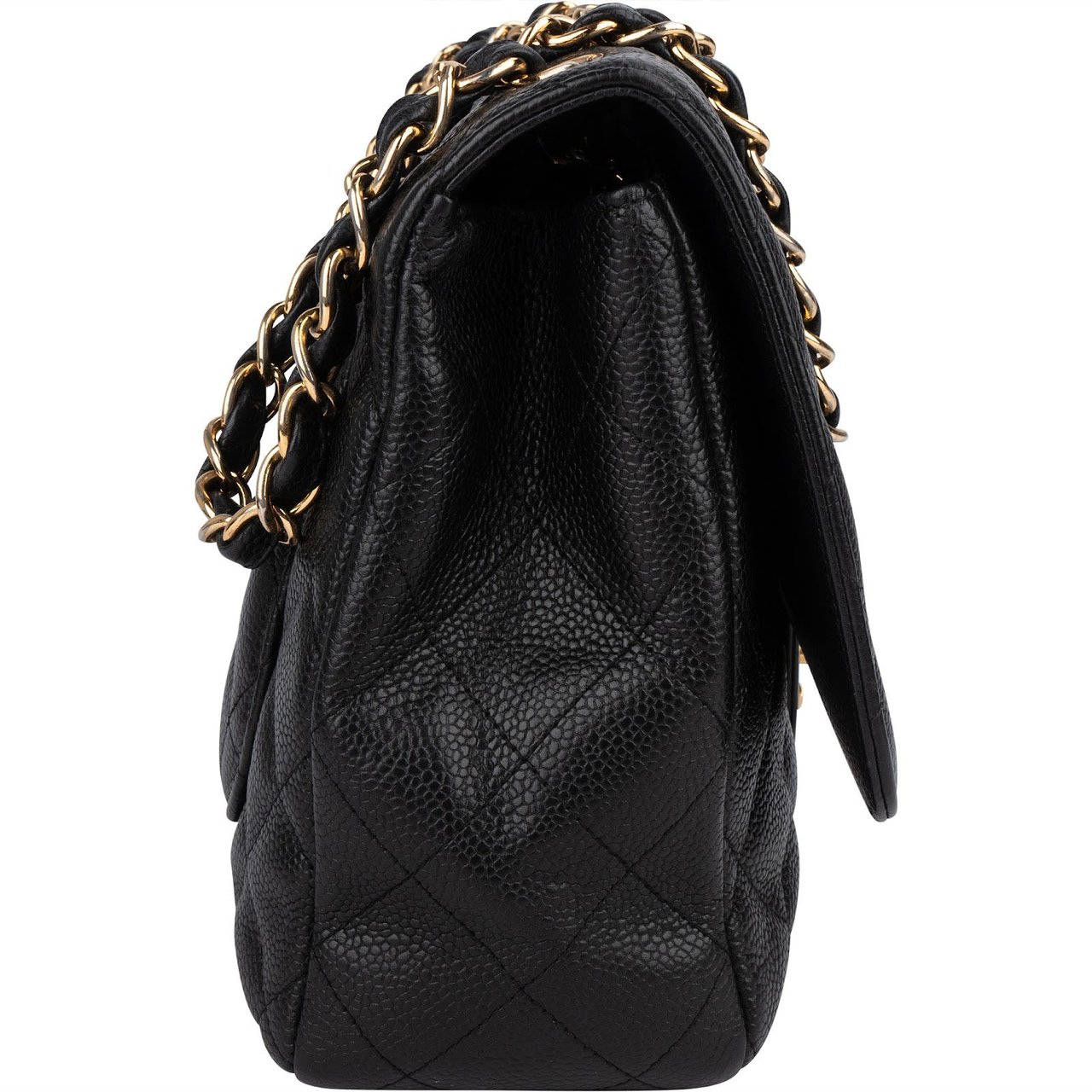 Chanel Chanel Quilted Caviar Leather Jumbo Single Flap Crossbody Bag Zwart