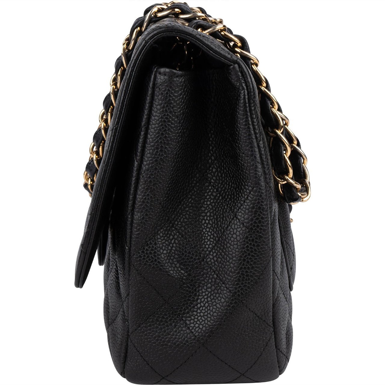 Chanel Chanel Quilted Caviar Leather Jumbo Single Flap Crossbody Bag Zwart