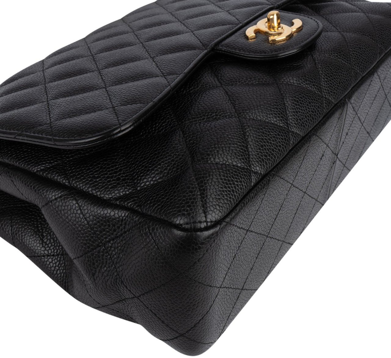 Chanel Chanel Quilted Caviar Leather Jumbo Single Flap Crossbody Bag Zwart