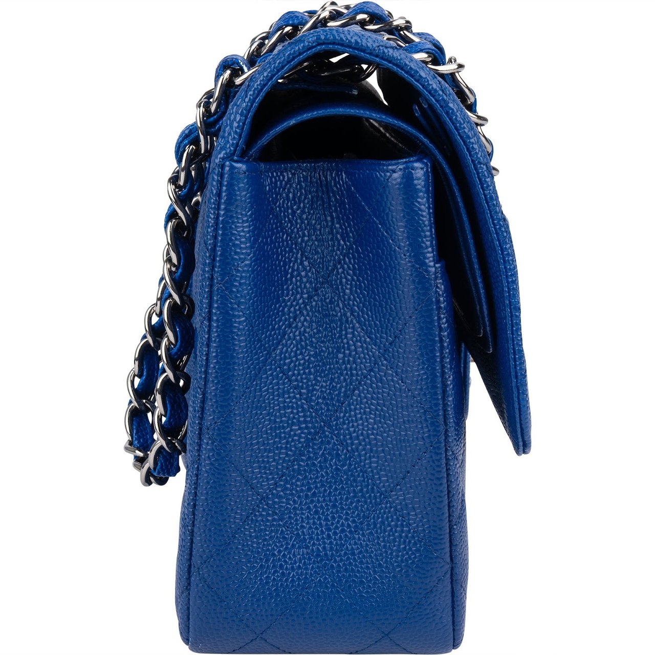 Chanel Quilted Caviar Leather Jumbo Double Flap Crossbody Bag Blauw