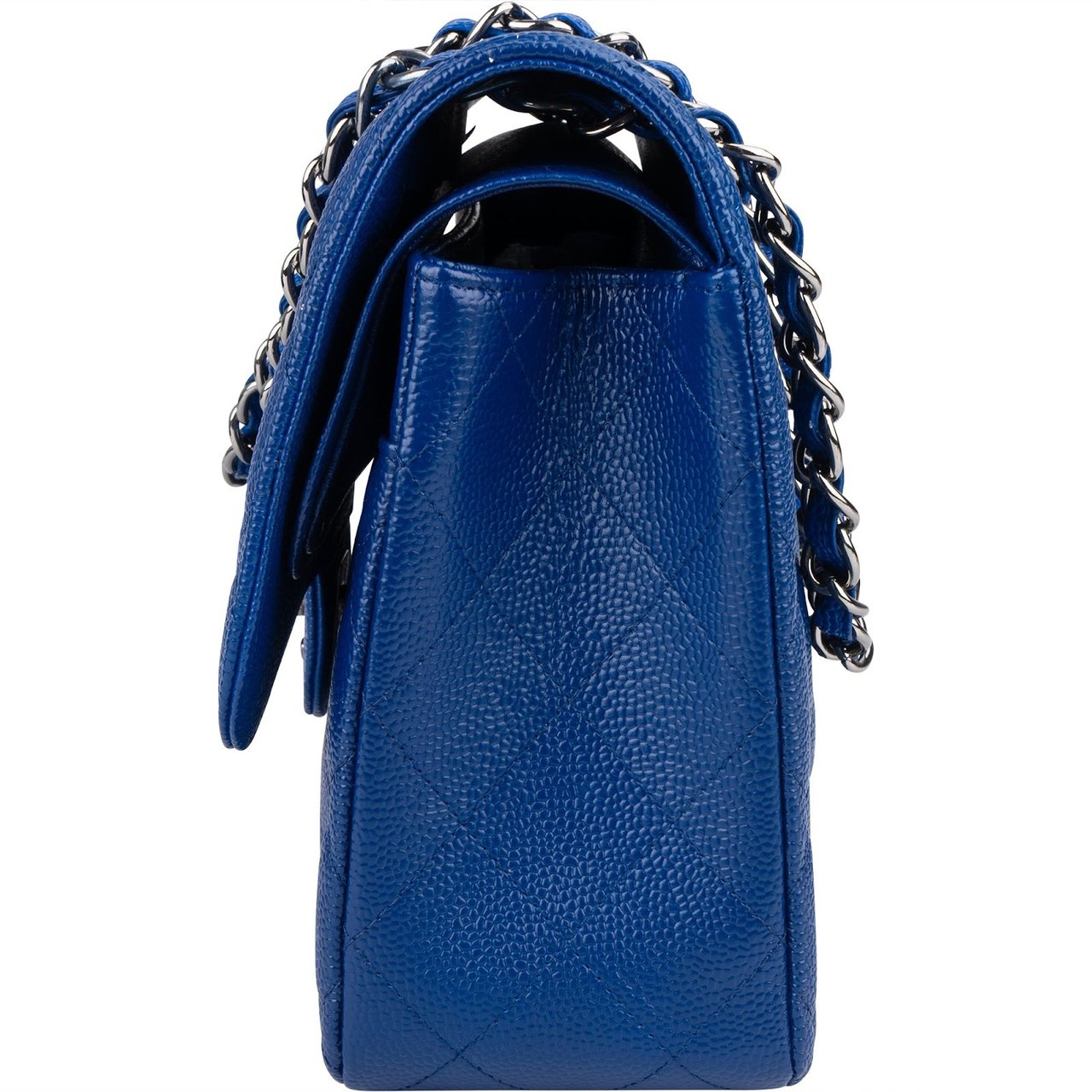 Chanel Quilted Caviar Leather Jumbo Double Flap Crossbody Bag Blauw
