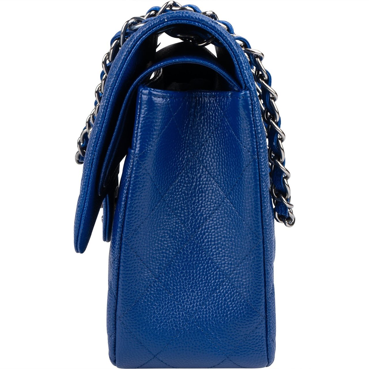 Chanel Quilted Caviar Leather Jumbo Double Flap Crossbody Bag Blauw