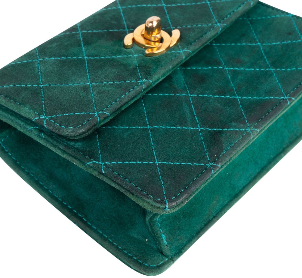 Chanel Chanel Stitching Suede 24K Gold Mini Single Flap Crossbody Bag Groen