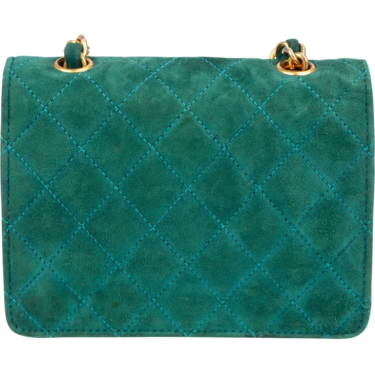 Chanel Chanel Stitching Suede 24K Gold Mini Single Flap Crossbody Bag Groen