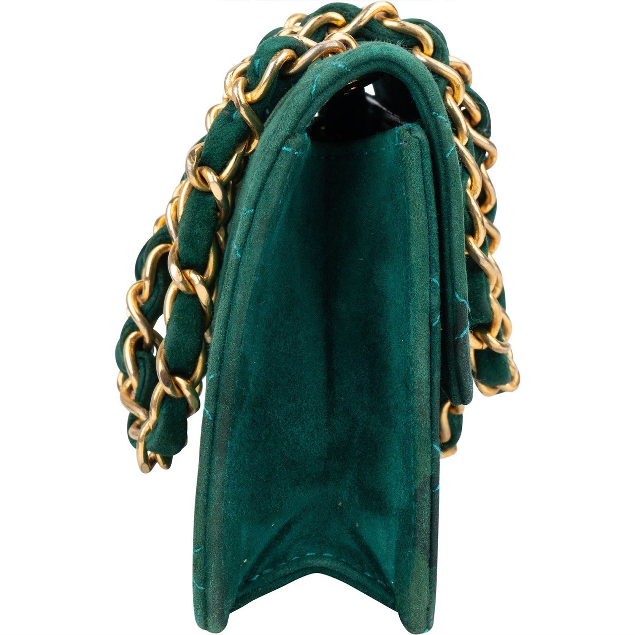 Chanel Chanel Stitching Suede 24K Gold Mini Single Flap Crossbody Bag Groen