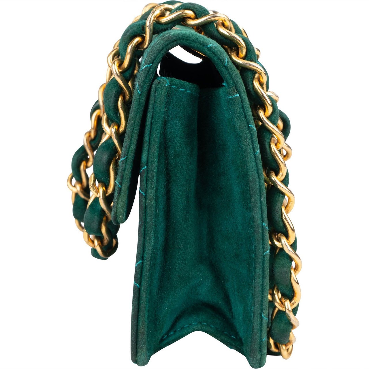 Chanel Chanel Stitching Suede 24K Gold Mini Single Flap Crossbody Bag Groen