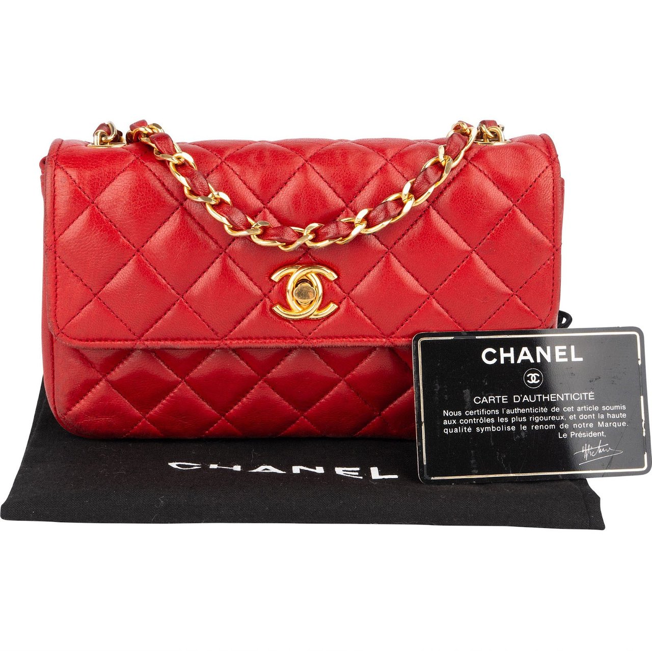 Chanel Chanel Quilted Lambskin 24K Gold Small Single Flap Crossbody Bag Rood