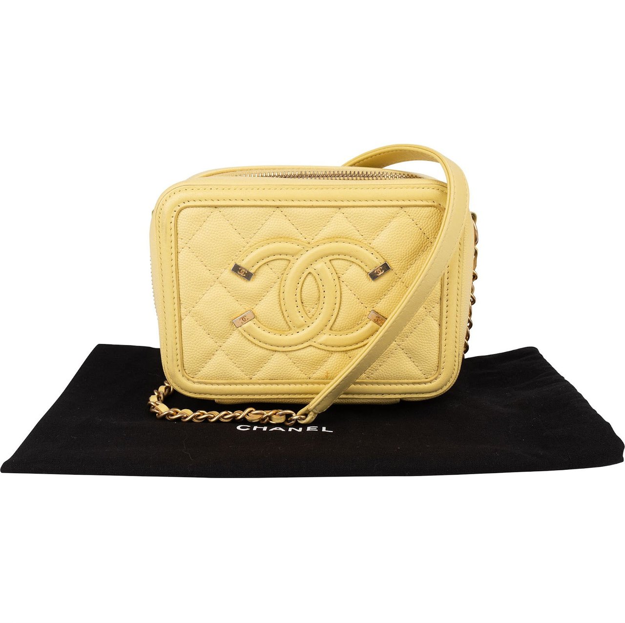 Chanel Chanel Quilted Caviar Leather CC Filigree Crossbody Bag Geel