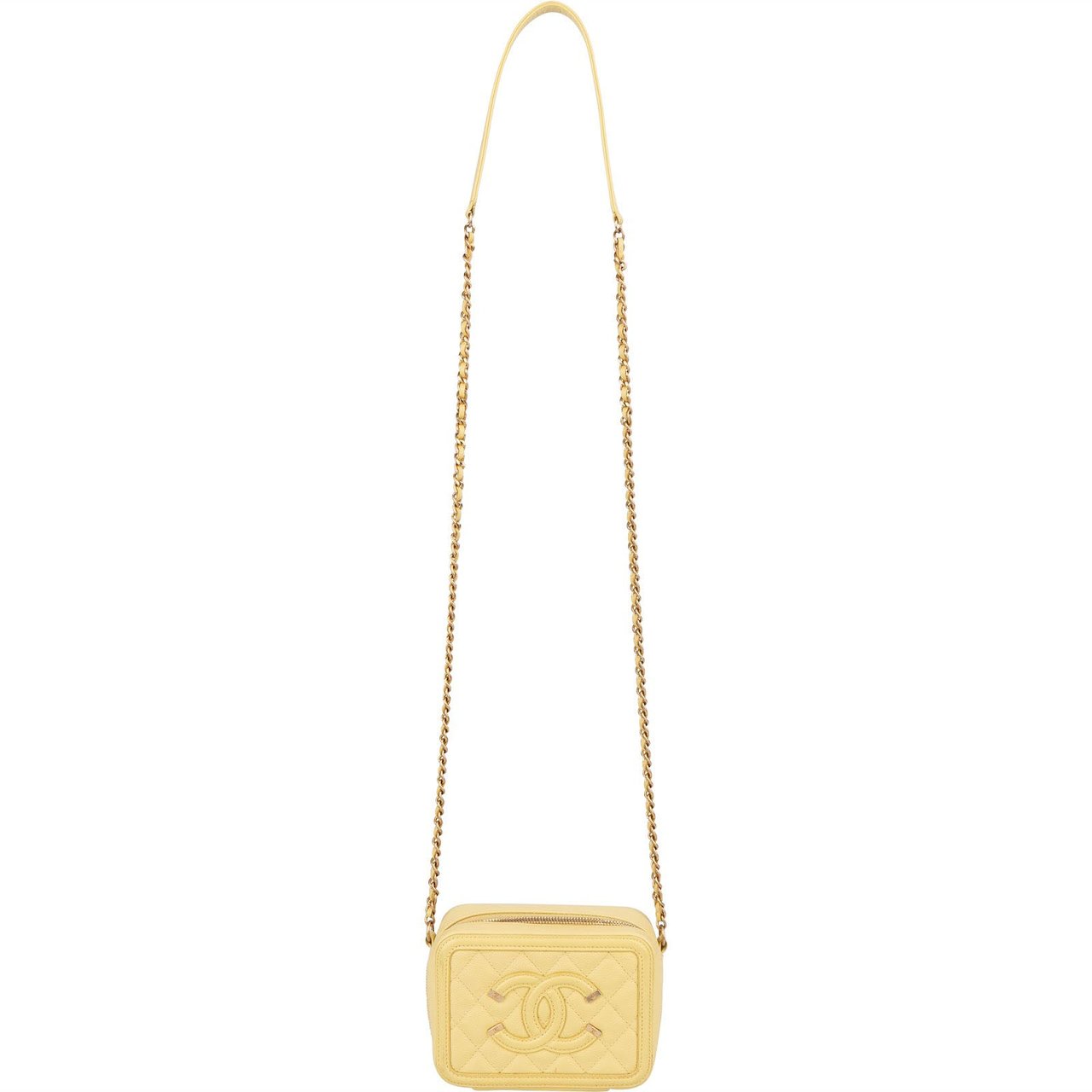Chanel Chanel Quilted Caviar Leather CC Filigree Crossbody Bag Geel
