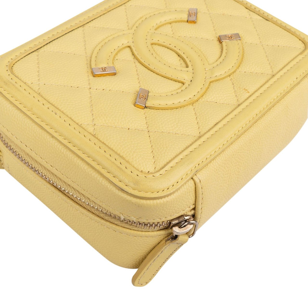 Chanel Chanel Quilted Caviar Leather CC Filigree Crossbody Bag Geel