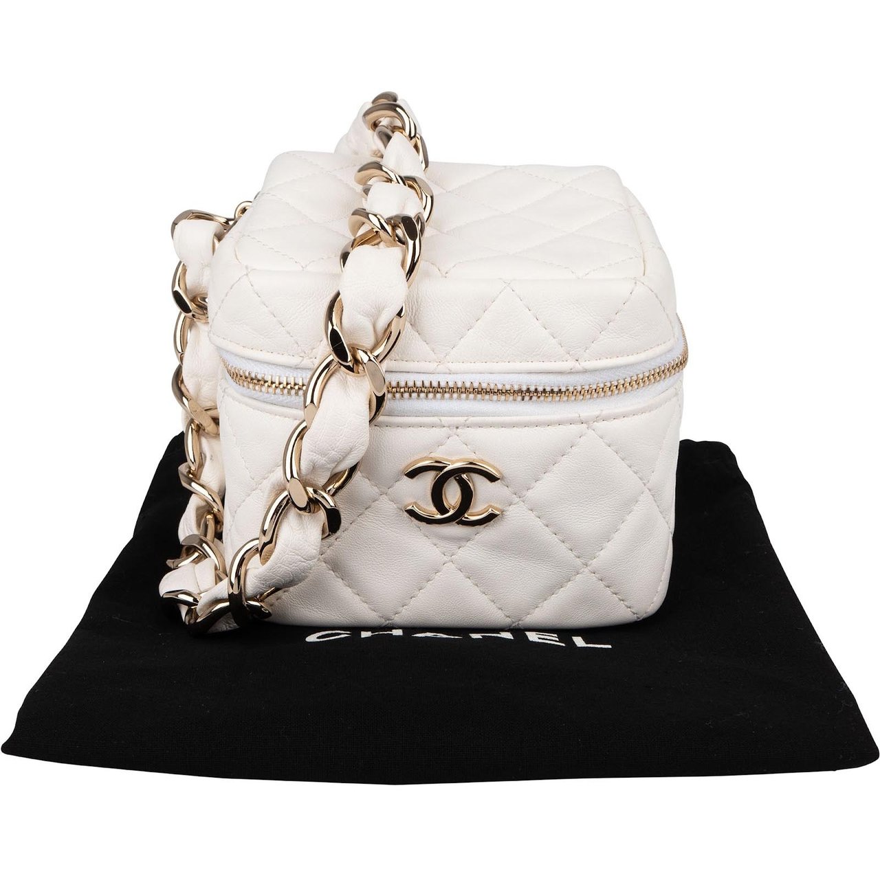 Chanel Chanel Quilted Lambskin Small Vanity Chain Handbag Wit