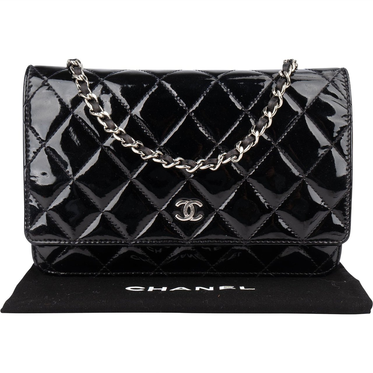 Chanel Chanel Quilted Patent Leather Wallet On Chain Crossbody Bag Zwart
