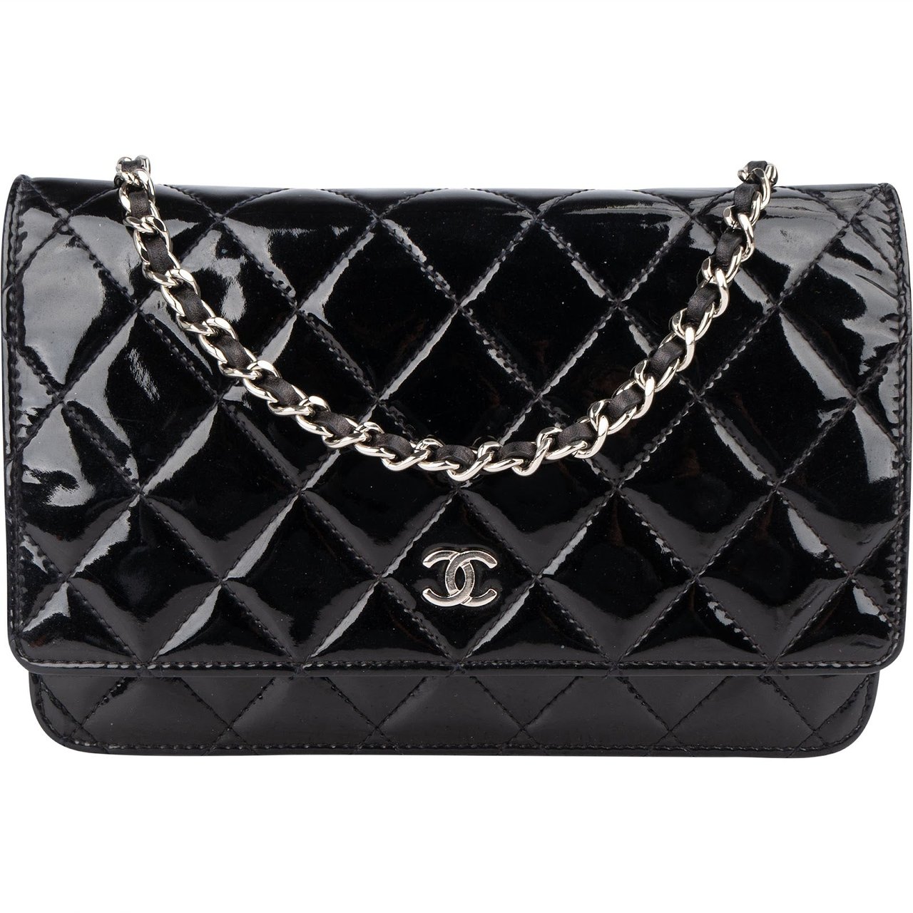Chanel Chanel Quilted Patent Leather Wallet On Chain Crossbody Bag Zwart