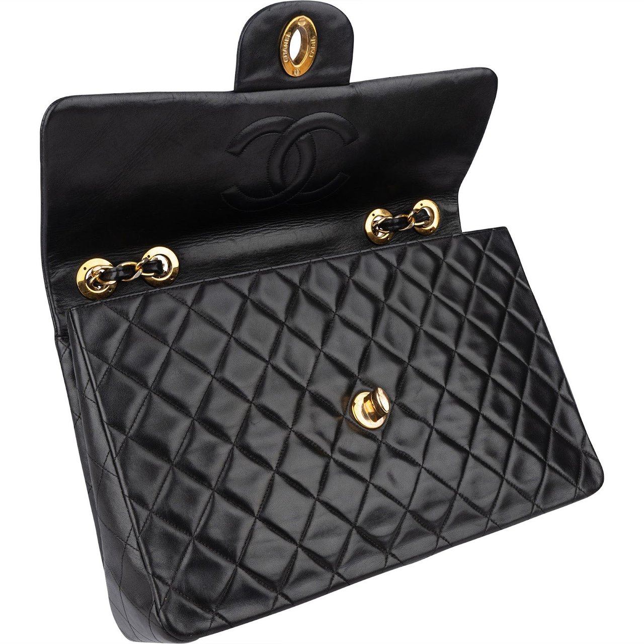 Chanel Chanel Quilted Lambskin Maxi Single Flap Crossbody Bag Zwart