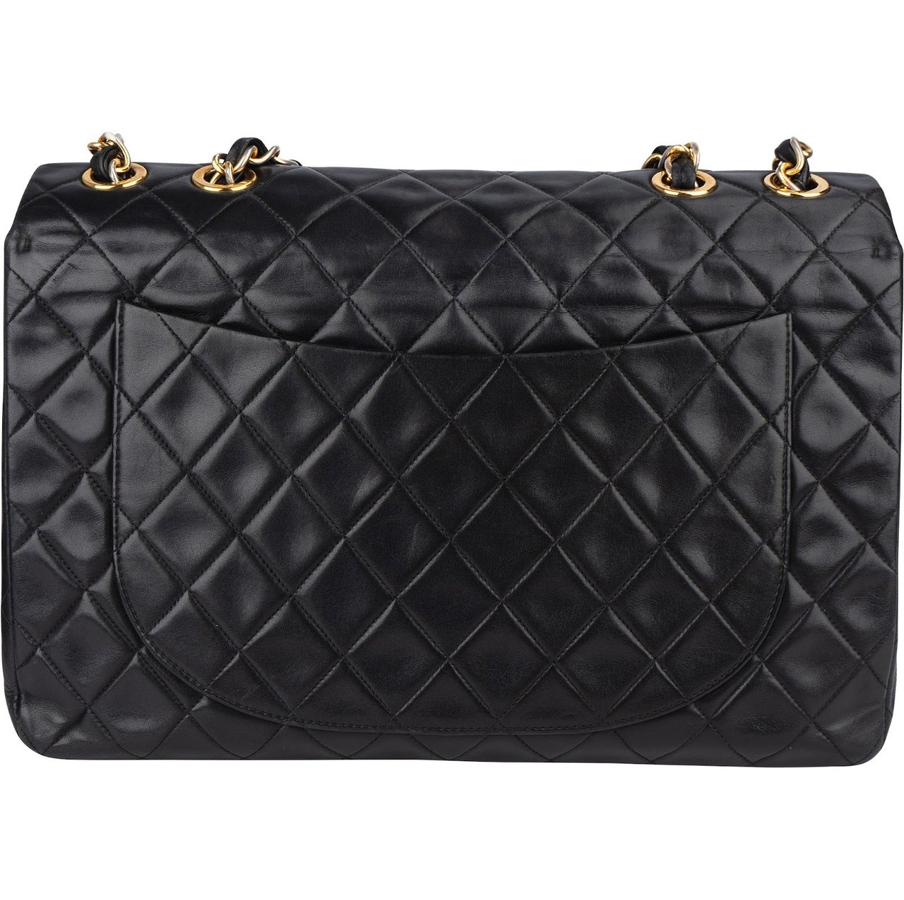 Chanel Chanel Quilted Lambskin Maxi Single Flap Crossbody Bag Zwart