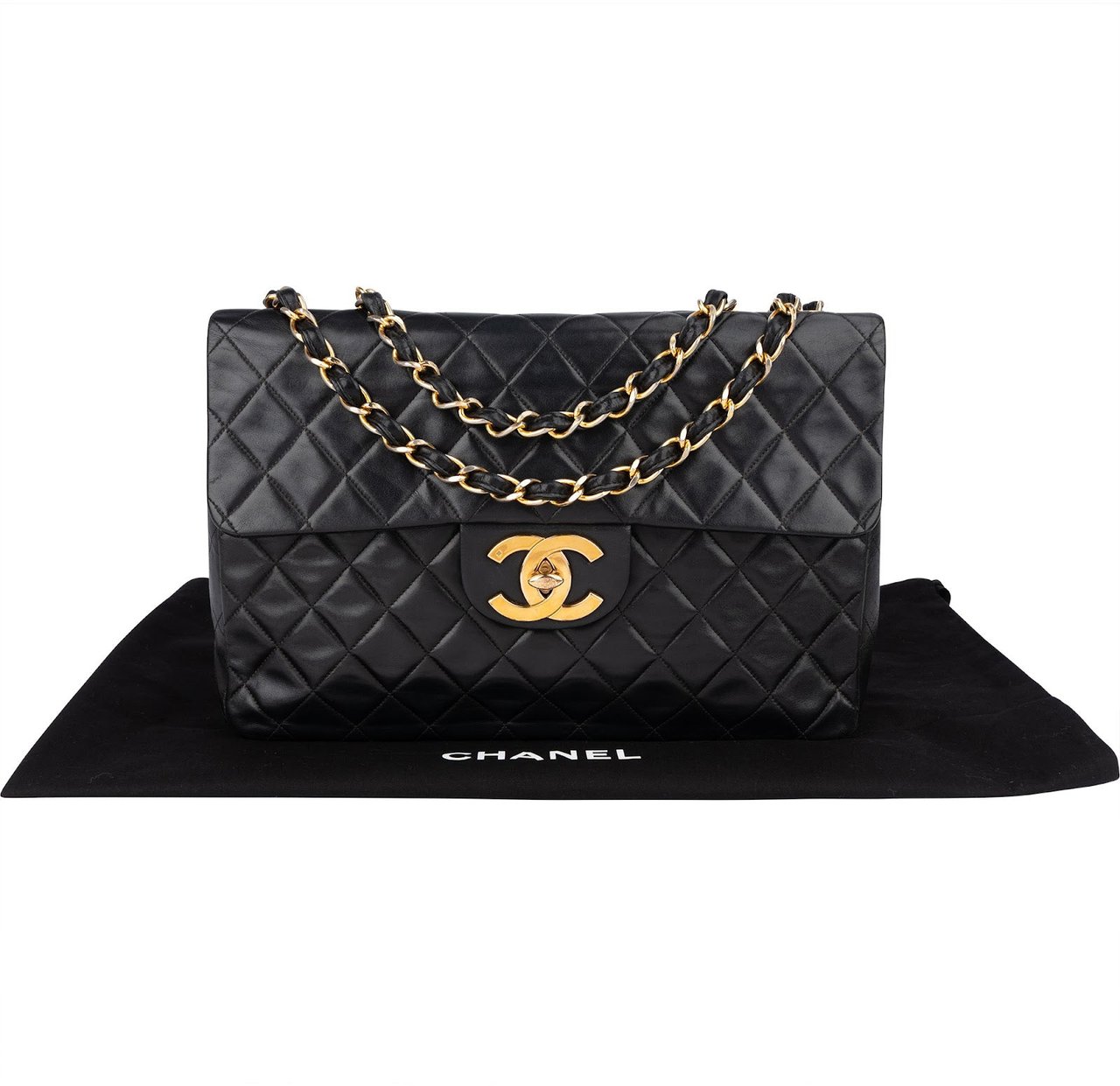 Chanel Chanel Quilted Lambskin Maxi Single Flap Crossbody Bag Zwart