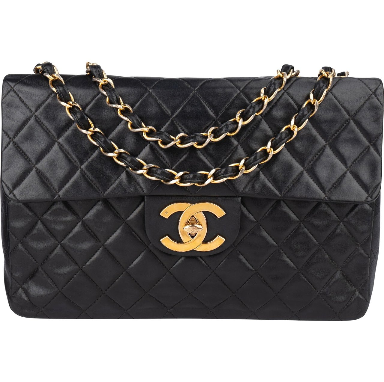 Chanel Chanel Quilted Lambskin Maxi Single Flap Crossbody Bag Zwart