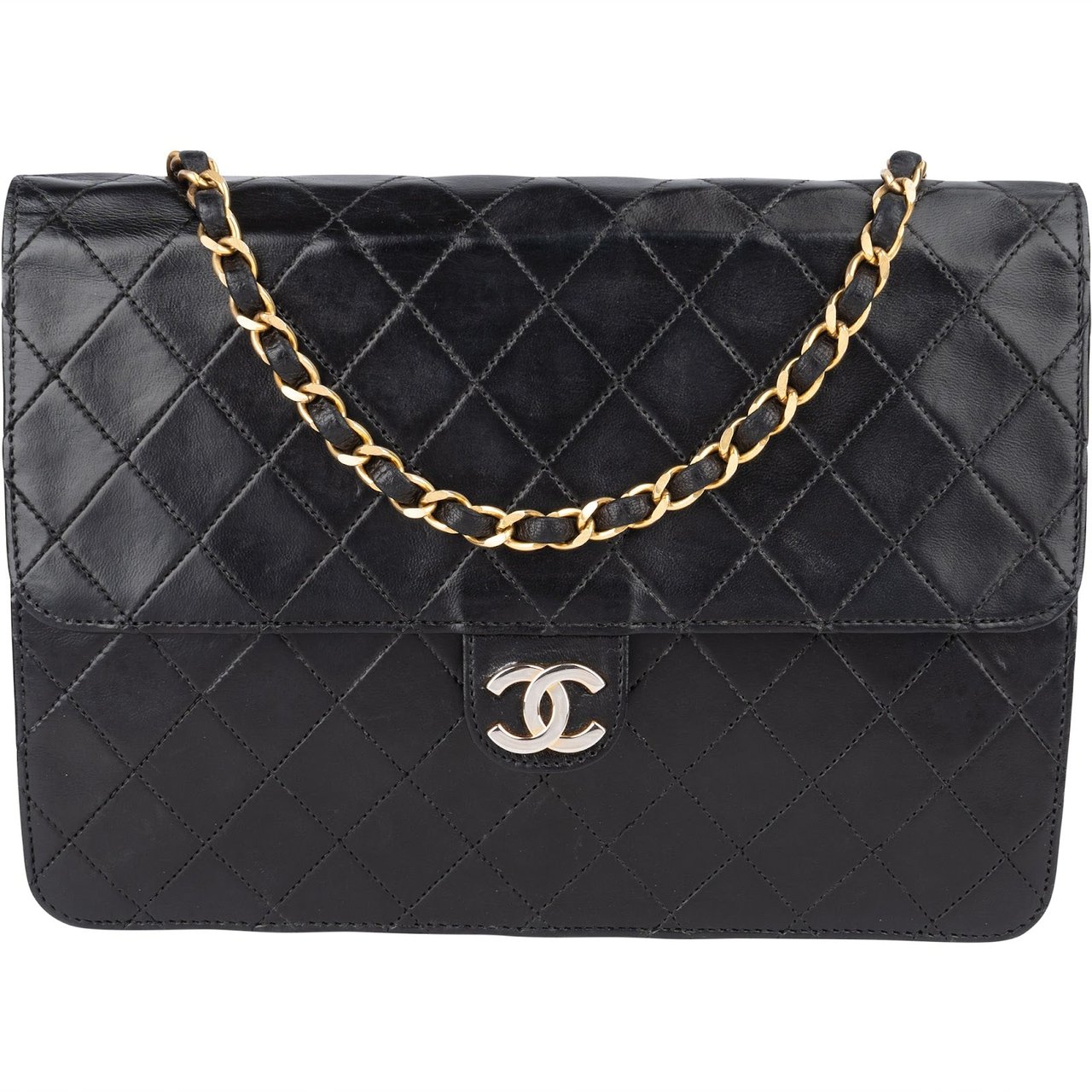 Chanel Chanel Quilted Lambskin CC Single Flap Shoulder Bag Zwart