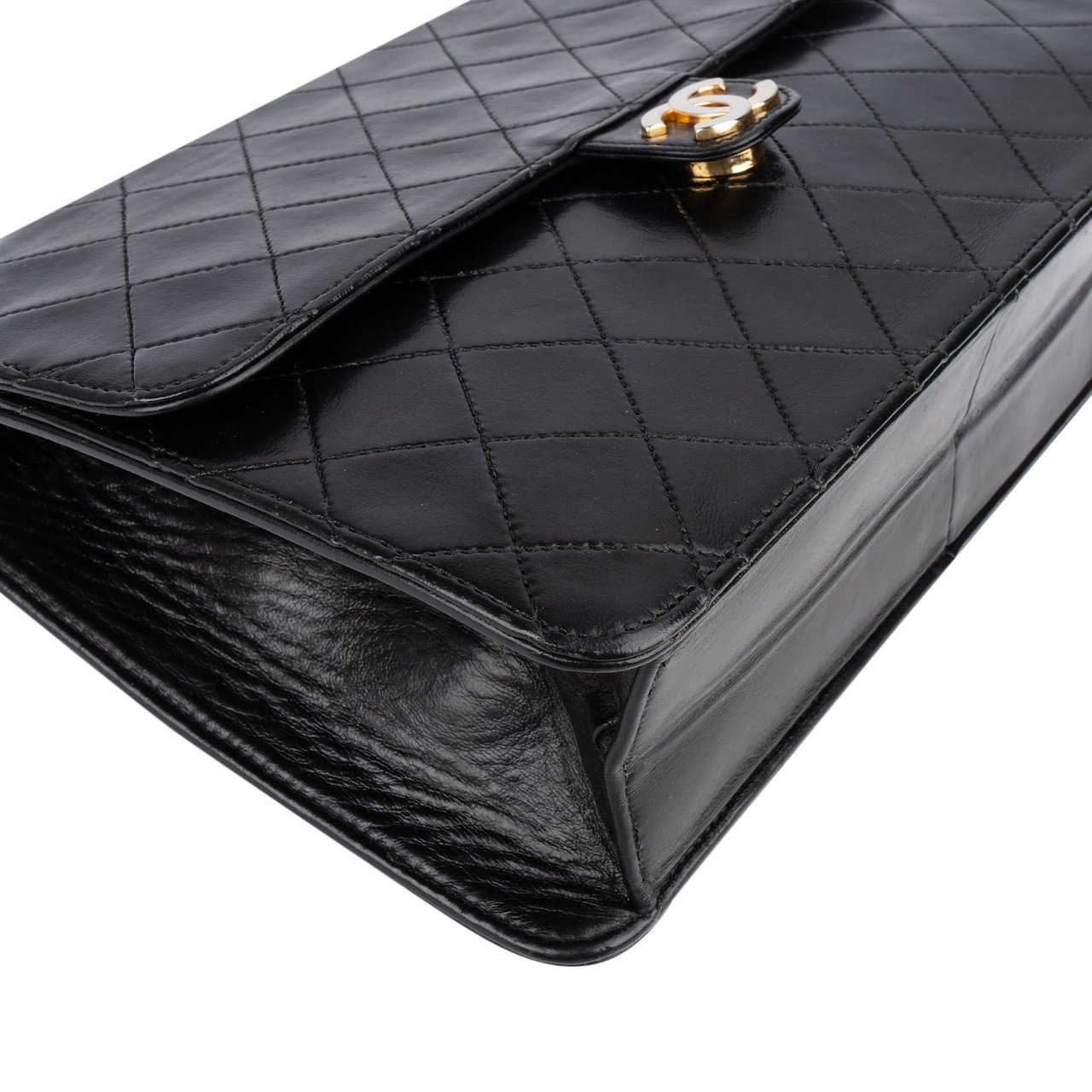 Chanel Chanel Quilted Lambskin CC Single Flap Shoulder Bag Zwart