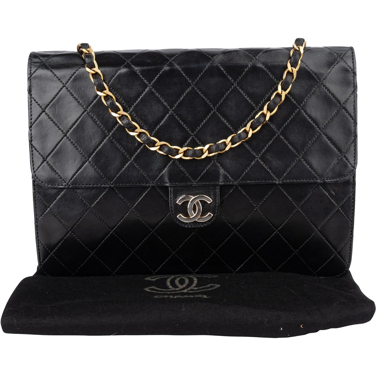 Chanel Chanel Quilted Lambskin CC Single Flap Shoulder Bag Zwart