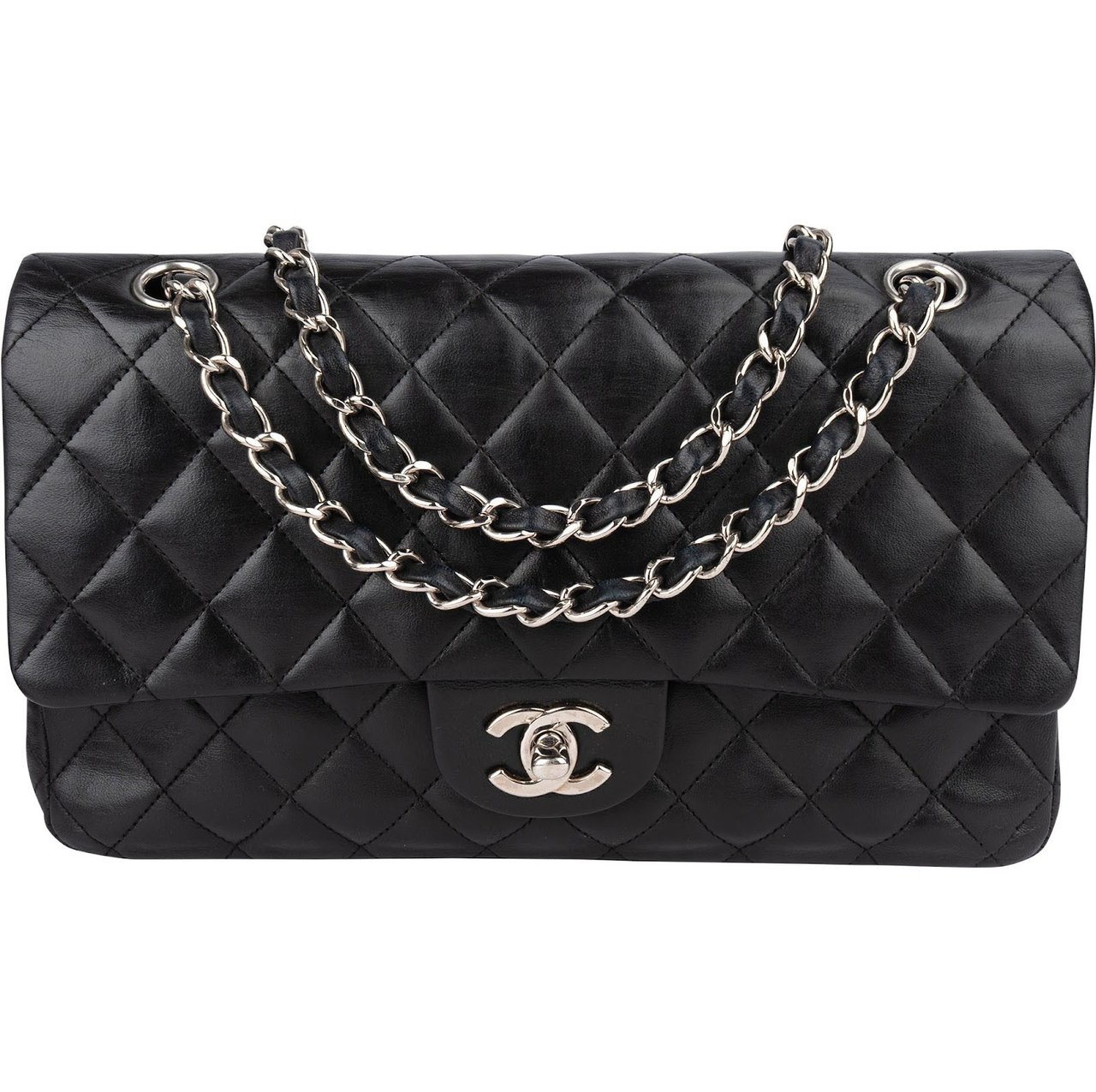 Chanel Chanel Quilted Lambskin Medium Double Flap Crossbody Bag Zwart