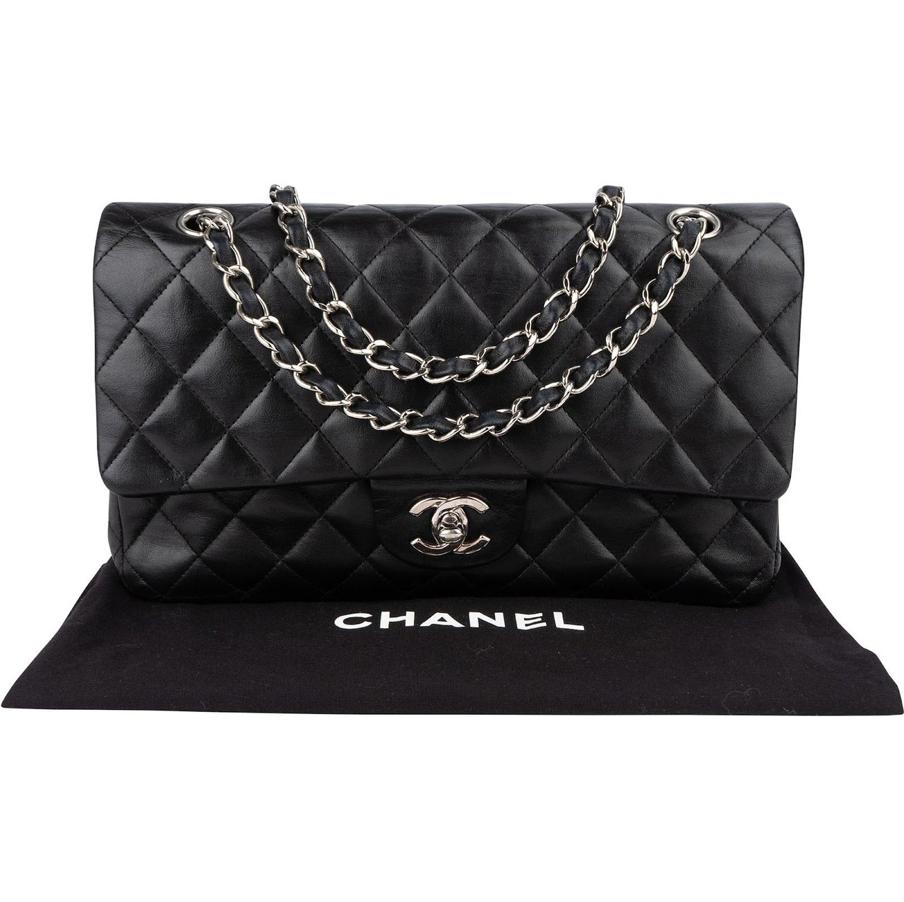 Chanel Chanel Quilted Lambskin Medium Double Flap Crossbody Bag Zwart