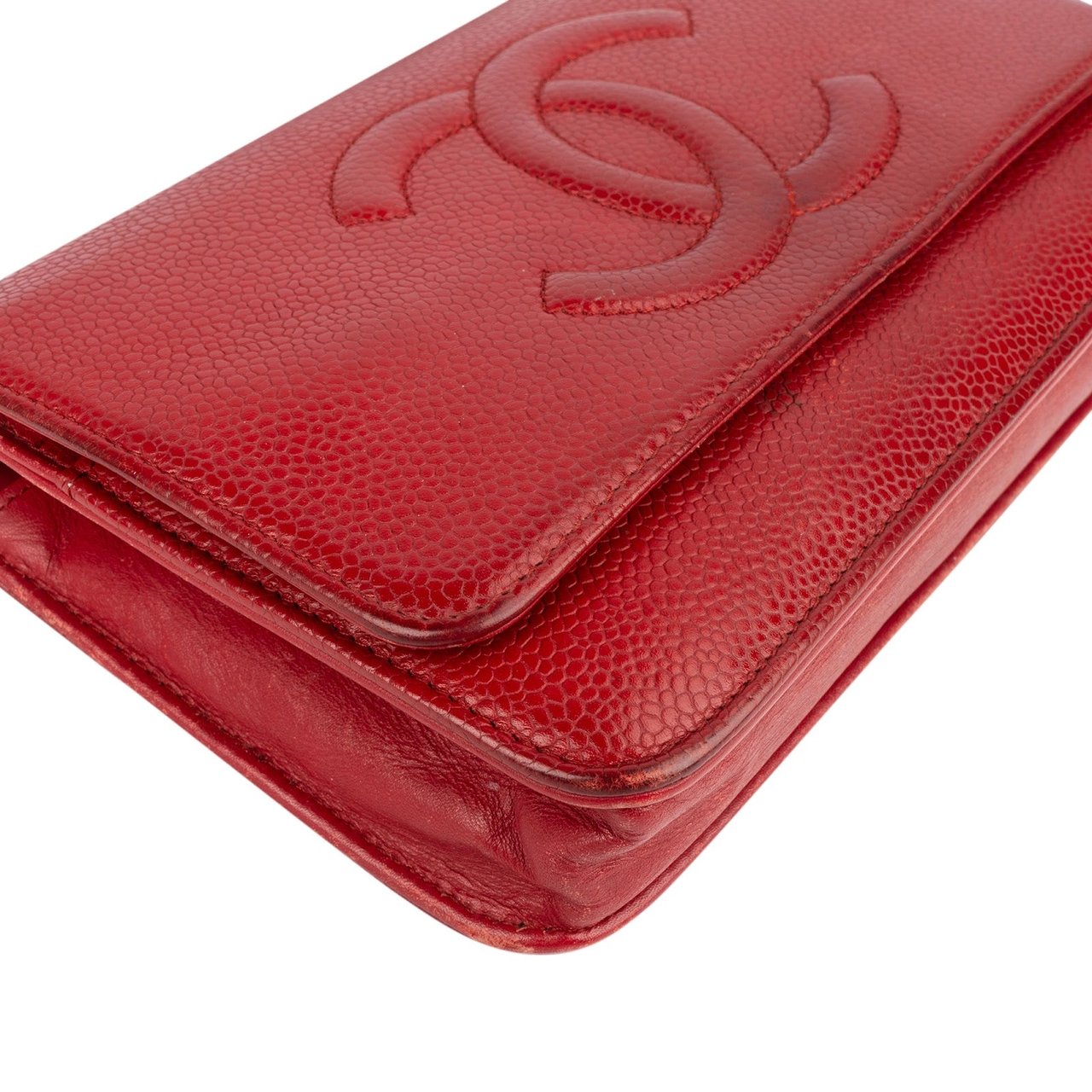 Chanel Chanel Caviar Leather CC Wallet On Chain Crossbody Bag Rood