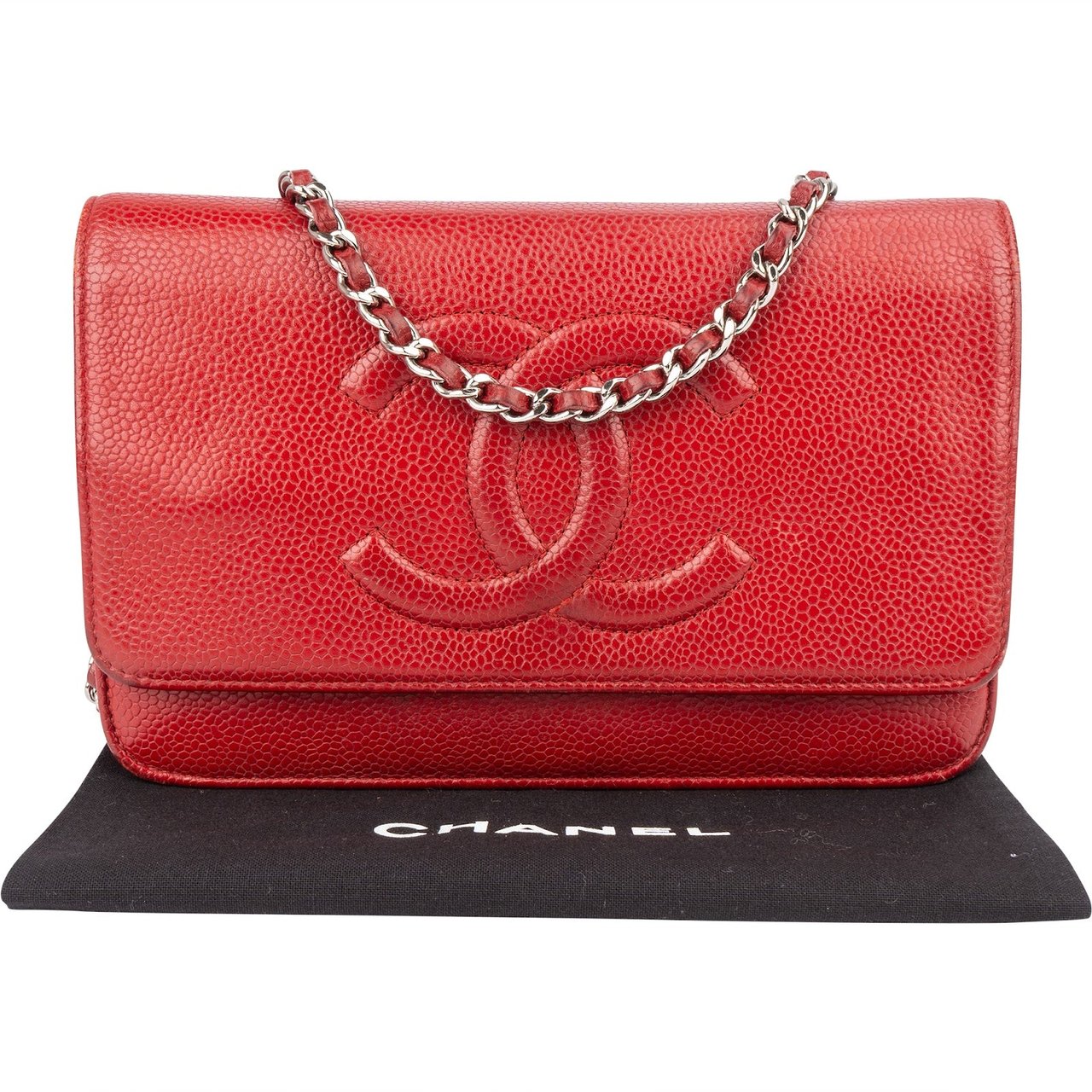 Chanel Chanel Caviar Leather CC Wallet On Chain Crossbody Bag Rood