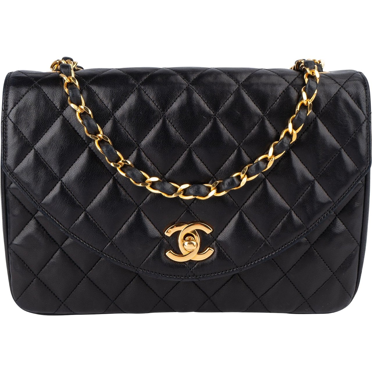 Chanel Chanel Quilted Lambskin 24K Gold Single Flap Crossbody Bag Zwart