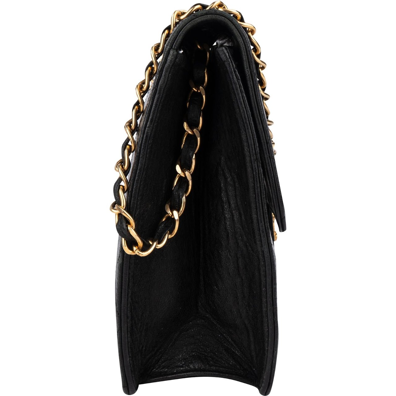 Chanel Chanel Quilted Lambskin 24K Gold Single Flap Shoulder Bag Zwart