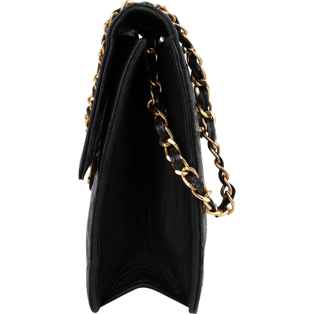 Chanel Chanel Quilted Lambskin 24K Gold Single Flap Shoulder Bag Zwart