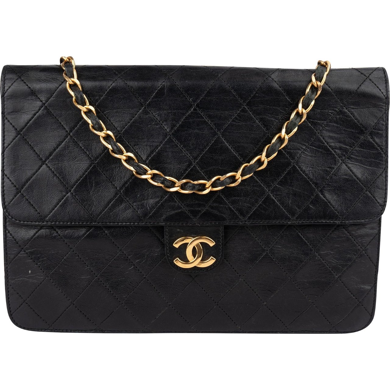 Chanel Chanel Quilted Lambskin 24K Gold Single Flap Shoulder Bag Zwart