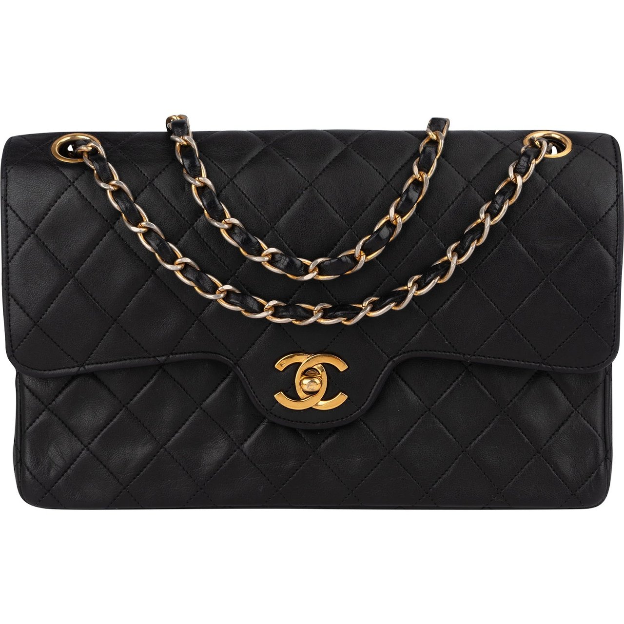 Chanel Chanel Quilted Lambskin 24K Gold Double Flap Crossbody Bag Zwart